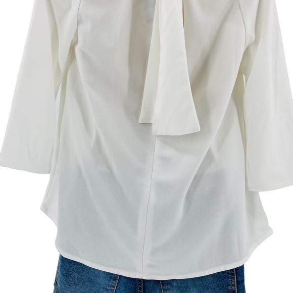 Pomander Place | NEW White Ruffle Collar Preppy Bow Faye Blouse Size XS - Picture 7 of 11
